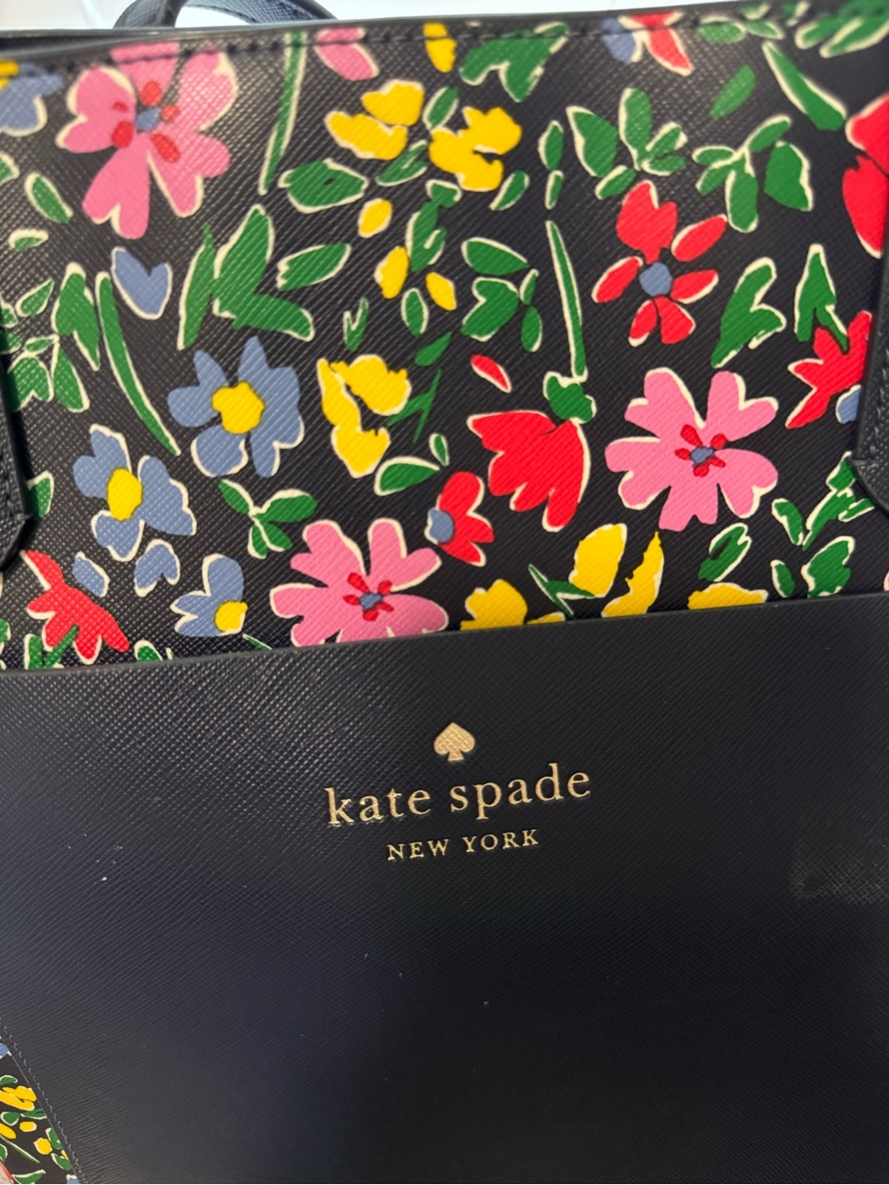 Kate Spade New York Floral Printed Saffiano Leather Tote Bag Black Multi